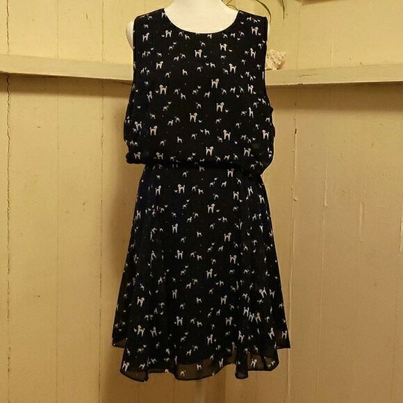 MAISON JULES  Navy Dog Print Flowy Midi Dress sz 12 - Picture 1 of 11